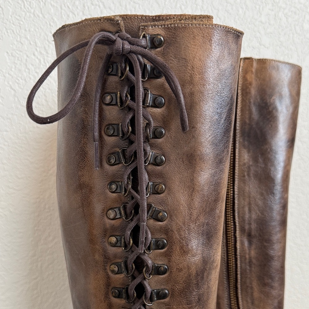 Bed Stu Distressed Tall Lace-Up Riding Boots in Distressed Brown - Picture 3 of 11